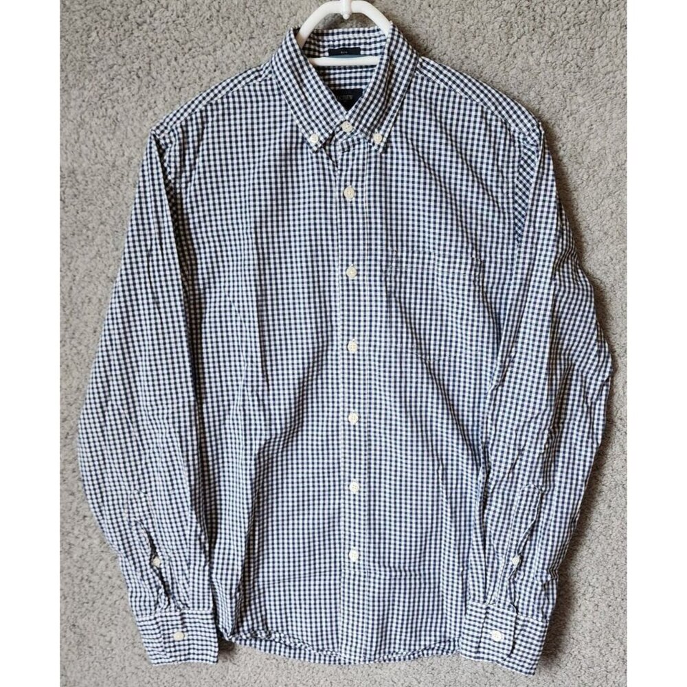 J Crew Slim Fit Blue White Gingham Check Long Sleeve Button Down Shirt Size S